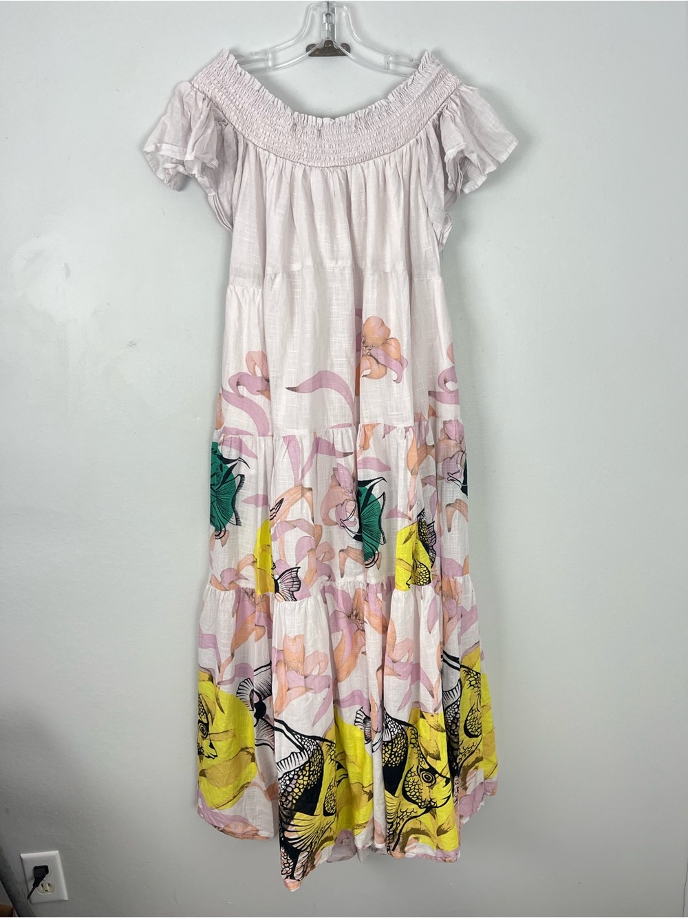 Maeve x Pia Binazzi Pink Floral Tiered Off the Shoulder Maxi Dress